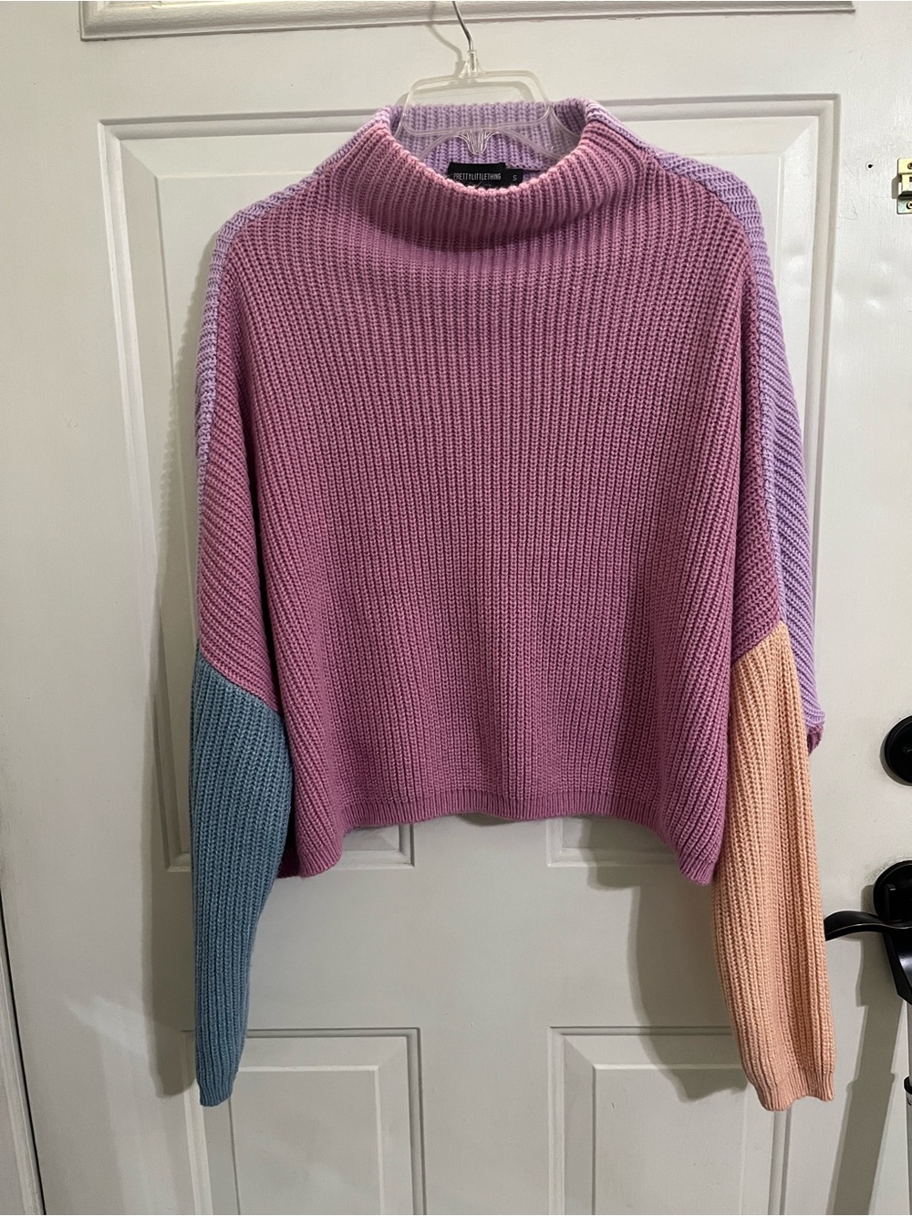 PrettyLittleThing Pastel Colorblock Mock Neck Oversized Sweater